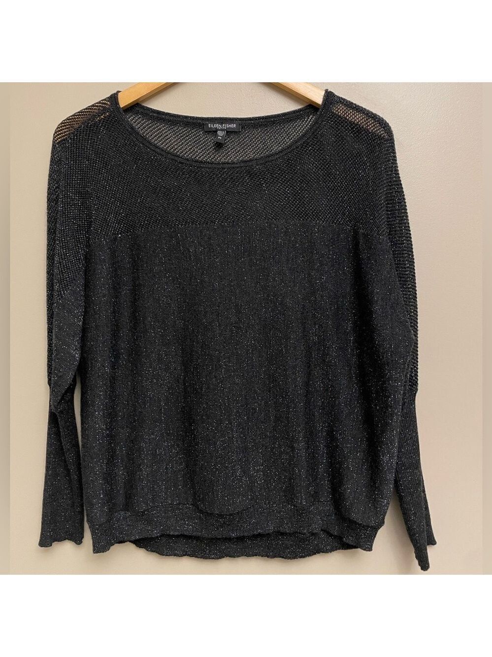 Eileen Fisher Petite Small Black Merino Wool Metallic